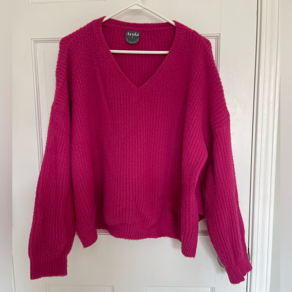 Hot Pink Arula (Altar’d State) V-Neck Sweater